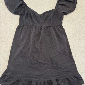 Belongsci Black Dress with Puff Sleeves